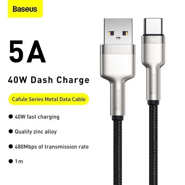 Baseus - Phố Phụ Kiện Cáp sạc nhanh, siêu bền Baseus Cafule Metal Series Type C 40W (USB to Type C, Zinc Alloy Material, Super Quick charge & Data Cable )