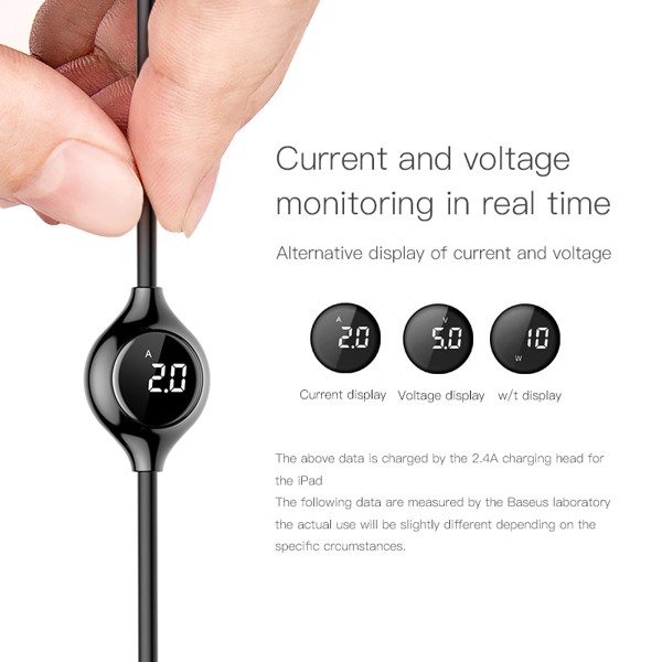 Baseus -Baseus Mall VN Cáp Baseus Lightning Big Eye Digital Display cho iPhone/ iPad (Tích hợp đồng hồ báo điện áp, dòng điện và công suất theo thời gian thực, 2.4A, 120cm, Fast charge và Sync Data)