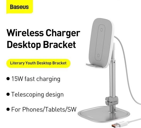 Baseus -Baseus Mall VN Bộ đế giữ điện thoại/ Tablet để bàn tích hợp sạc nhanh không dây Baseus Literary Youth Desktop Bracket (Telescopic + 15W Wireless Charging)