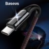 Baseus -Baseus Mall VN Cáp sạc nhanh và Sync Data Baseus X-Shaped Light Type C cho Samsung/ Oppo/ Xiaomi (3A, Quick Charge 3.0, Sợi Carbon Siêu Bền, Led đổi màu khi sạc đầy)