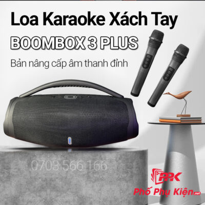 Loa Karaoke Xách Tay Boombox 3 Plus – Loa Nghe Nhạc Karaoke Cao Cấp, Công Suất 40W, Trải Nghiệm Âm Thanh Chuyên Nghiệp, Tặng Kèm 2 Micro Karaoke